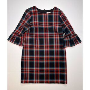 Vineyard Vines Jolly Plaid Greenwich Flutter Sleeve Shift Dress Black Red Size 6